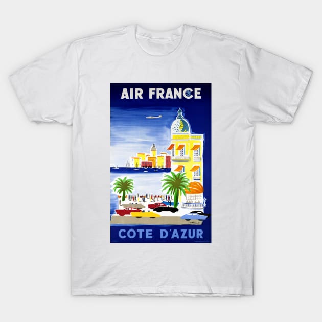 Vintage Travel Poster Air France Cote d'Azur T-Shirt by vintagetreasure